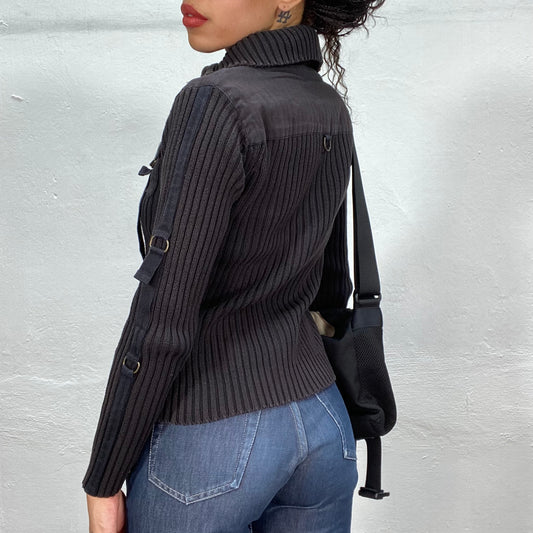 Vintage 90's Classic Washed Dark Grey Oversized Sweater with Pocket Details (S/M)