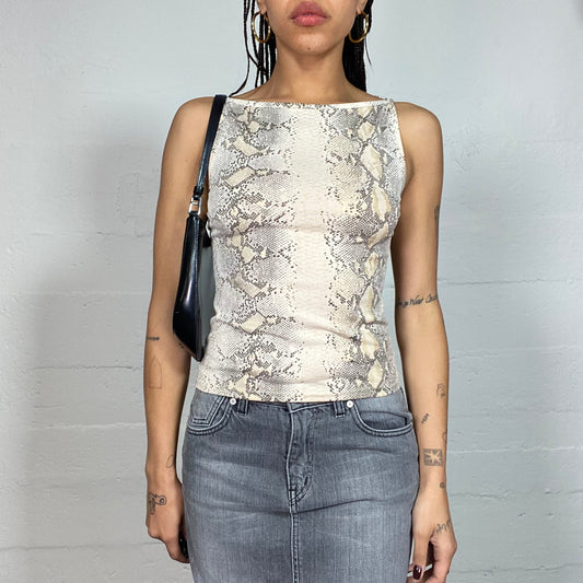 Vintage 2000's Downtown Girl Beige Top with Serpent Print (S/M)