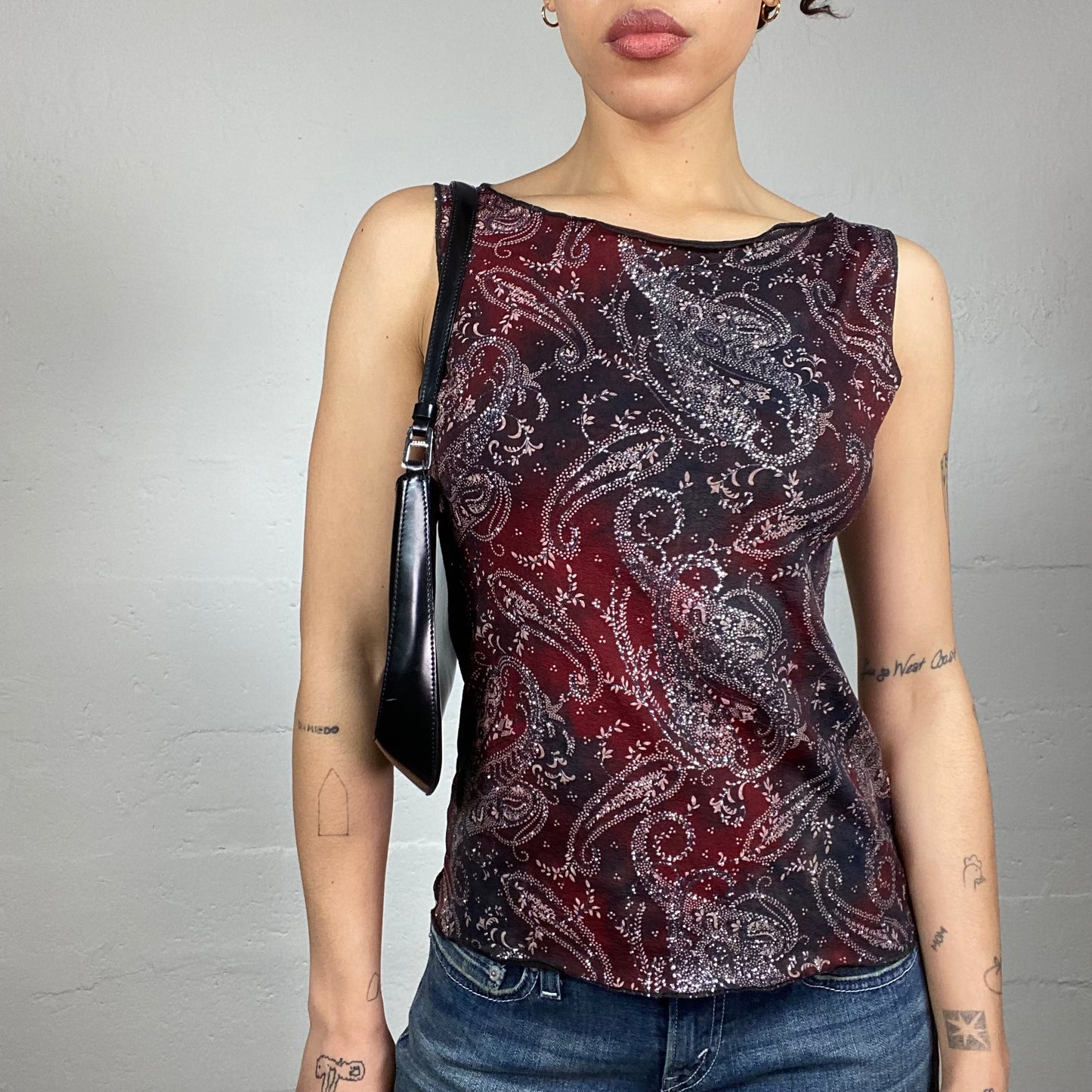 Vintage 90's Clubwear Red Tie Dye Top with Paisley Print (S)