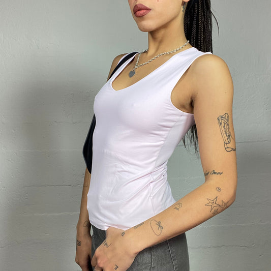 Vintage 2000's Downtown Girl White V-Neck Top (S)