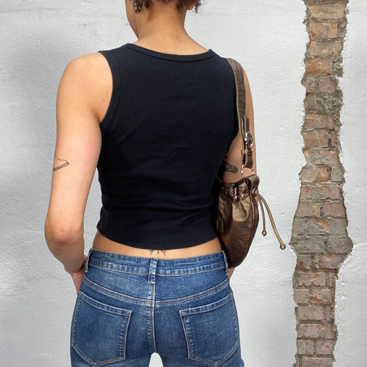 Vintage 2000's Sporty Black Tank Top with 'Brasil Summer' Print (S)