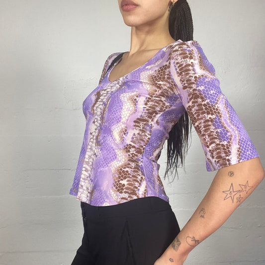 Vintage 90's Janice Lilac Longsleeve Top with Serpent Print (S)