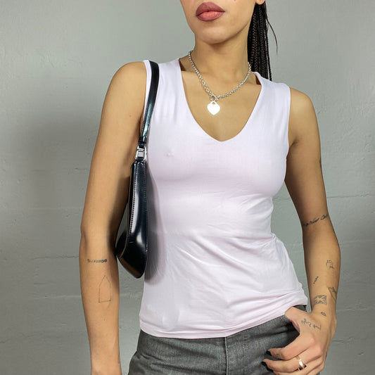 Vintage 2000's Downtown Girl White V-Neck Top (S)