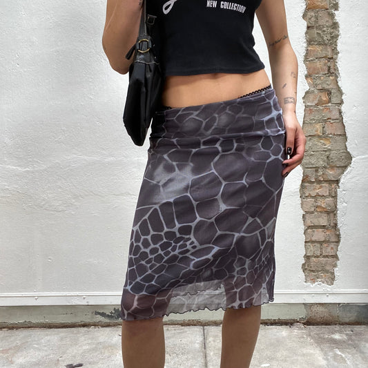 Vintage 2000's Funky Grey Giraffe Print Mesh Midi Skirt (S)