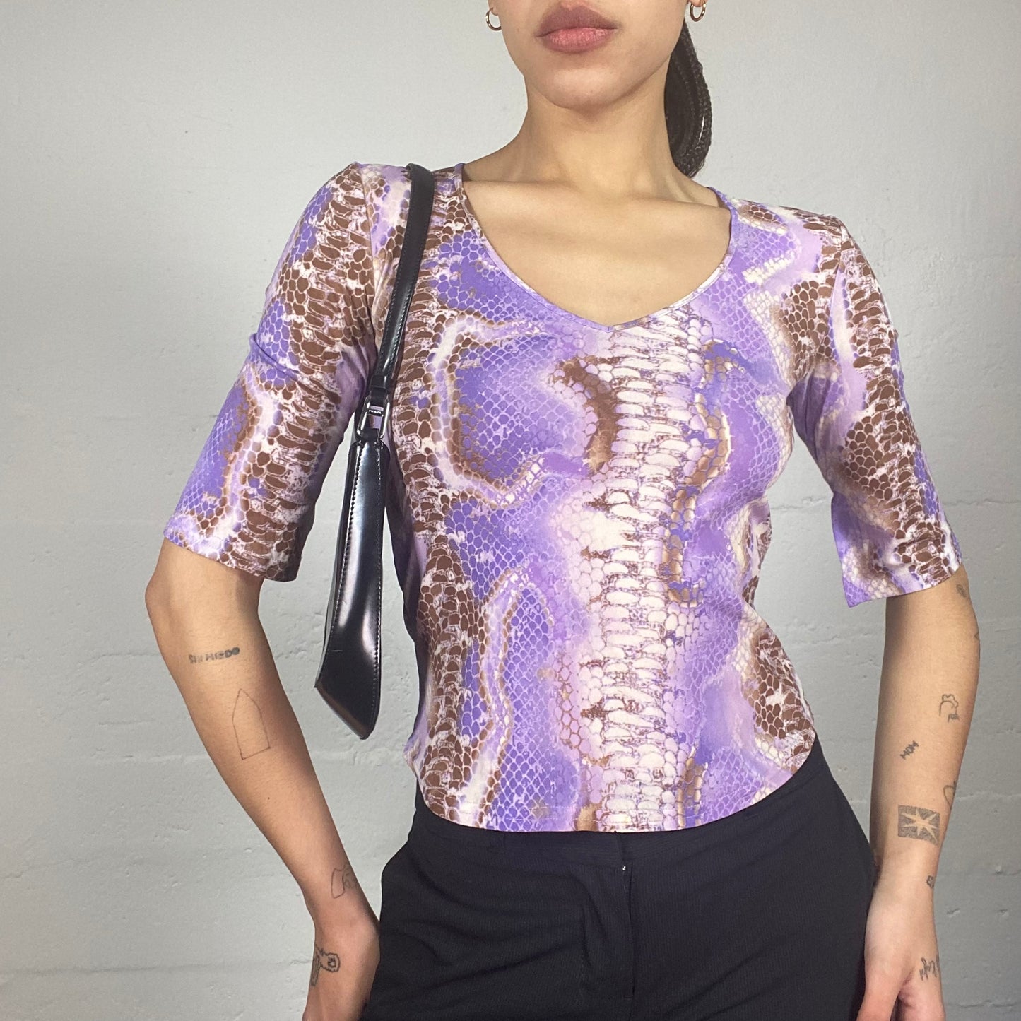 Vintage 90's Janice Lilac Longsleeve Top with Serpent Print (S)