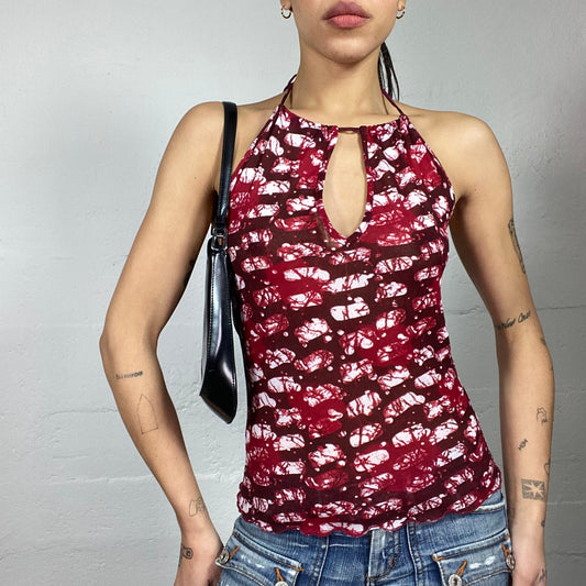 Vintage 2000's Morgan Indie Neckholder Top with Red Print and Open Hole Detail (S)