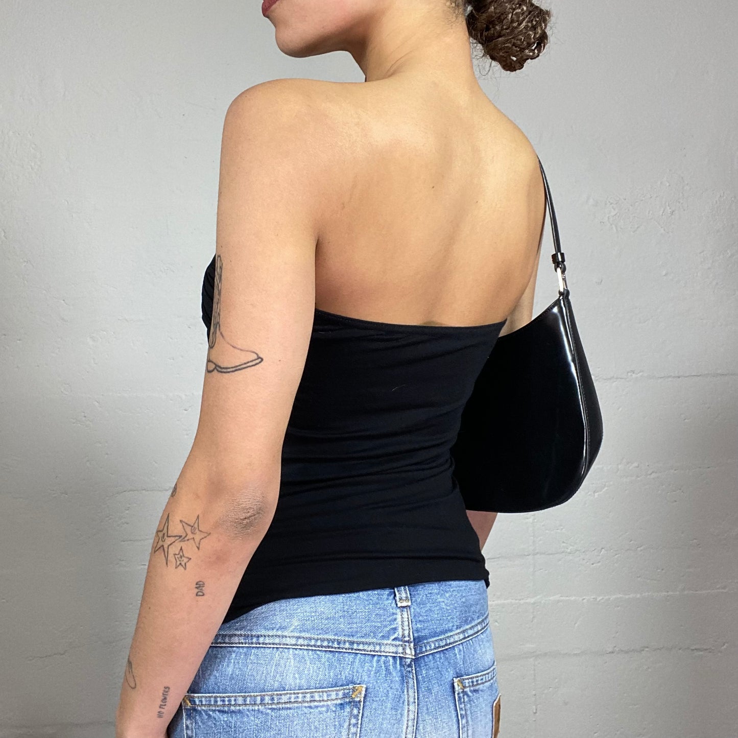 Vintage 2000's Clubwear Black Strapless Tube Top with Ruched Detail (S)
