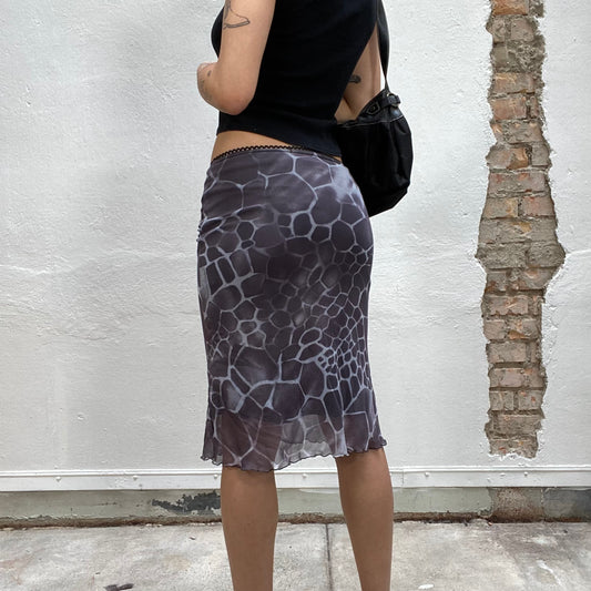 Vintage 2000's Funky Grey Giraffe Print Mesh Midi Skirt (S)