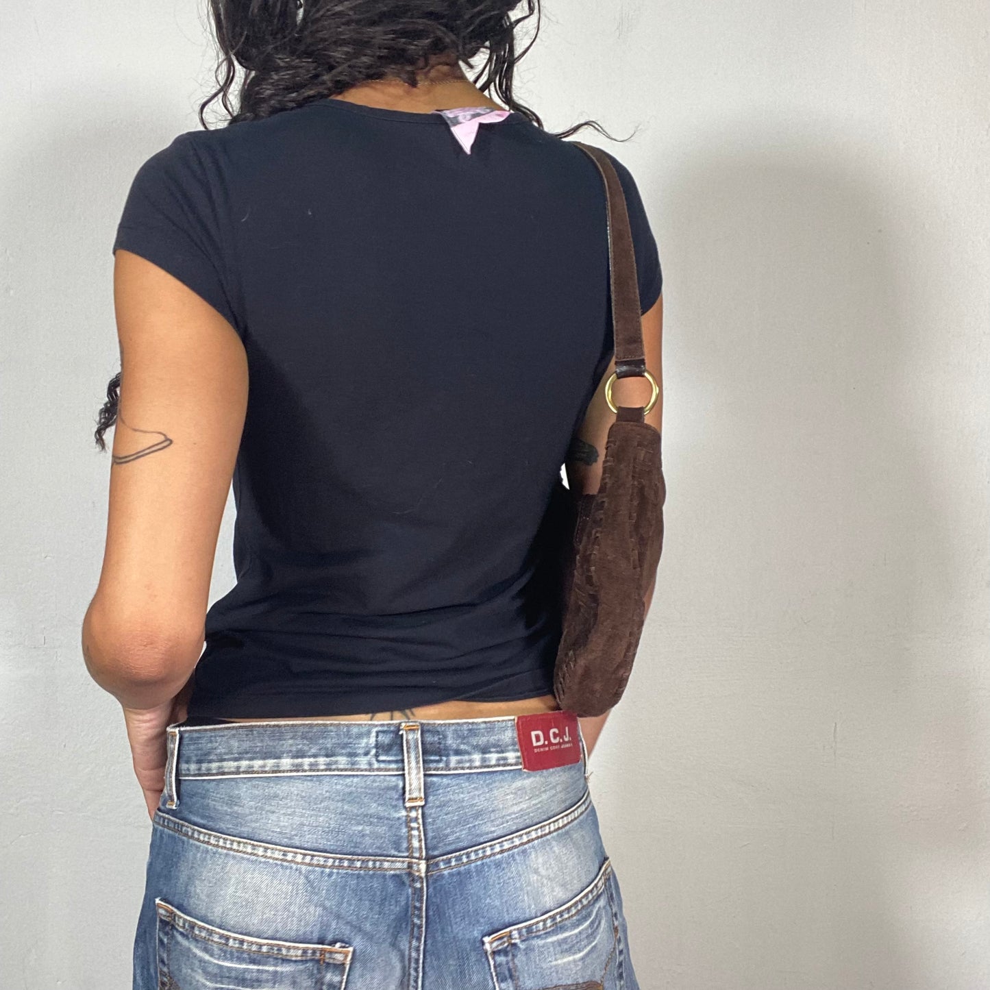 Vintage 2000's Playboy Downtown Girl Black Top with White Strass and Embroidery Logo Detail (XS)