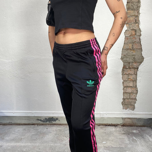 Vintage 2000's Adidas Black Track Pans with Pink Side Stripes (S)