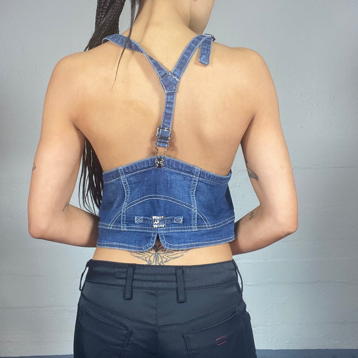 Vintage 2000's Downtown Girl Denim Button Up Vest Top (M)