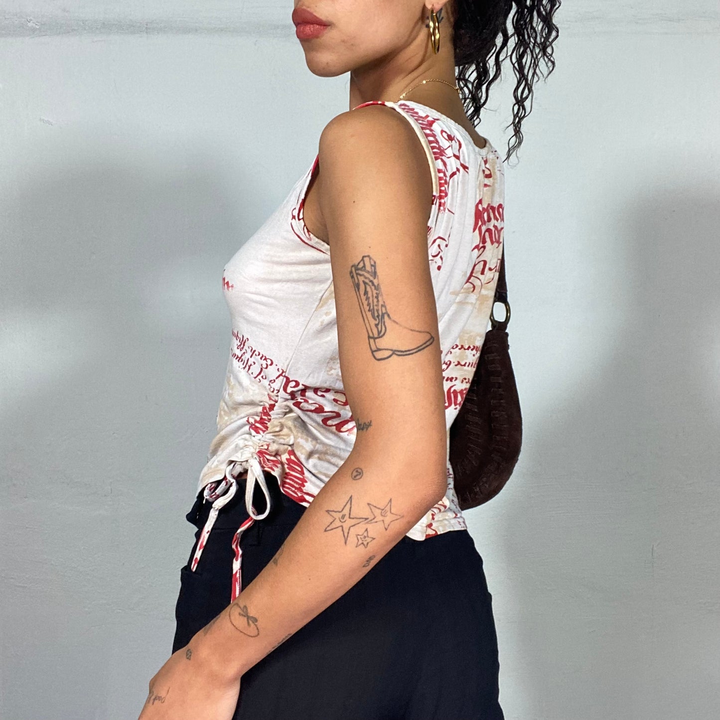 Vintage 2000's Downtown Girl White Top with Red Typography Print (S)