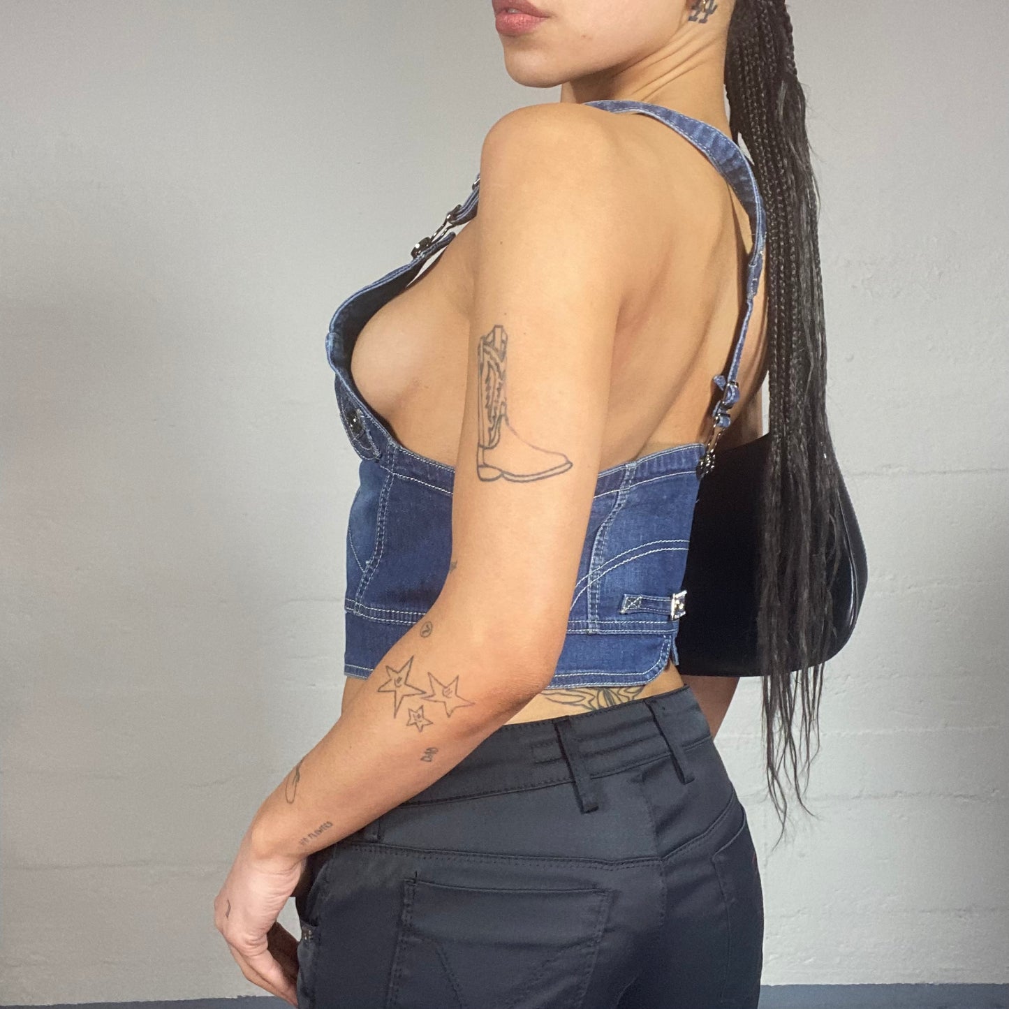 Vintage 2000's Downtown Girl Denim Button Up Vest Top (M)
