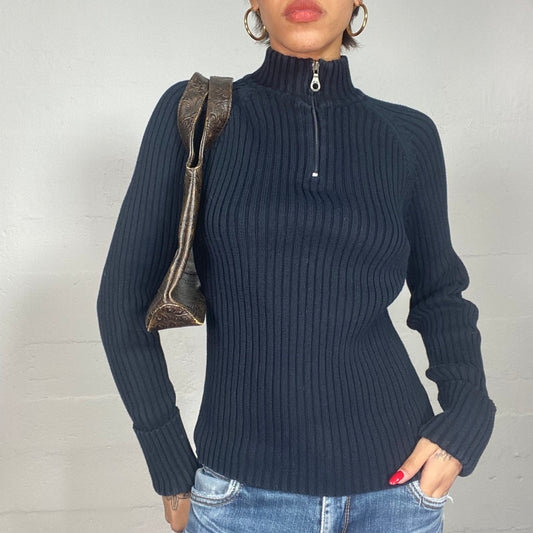 Vintage 2000's DKNY Classic Black Half Zip Up Ribbed Pullover (S/M)