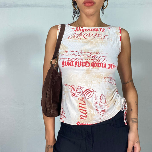 Vintage 2000's Downtown Girl White Top with Red Typography Print (S)