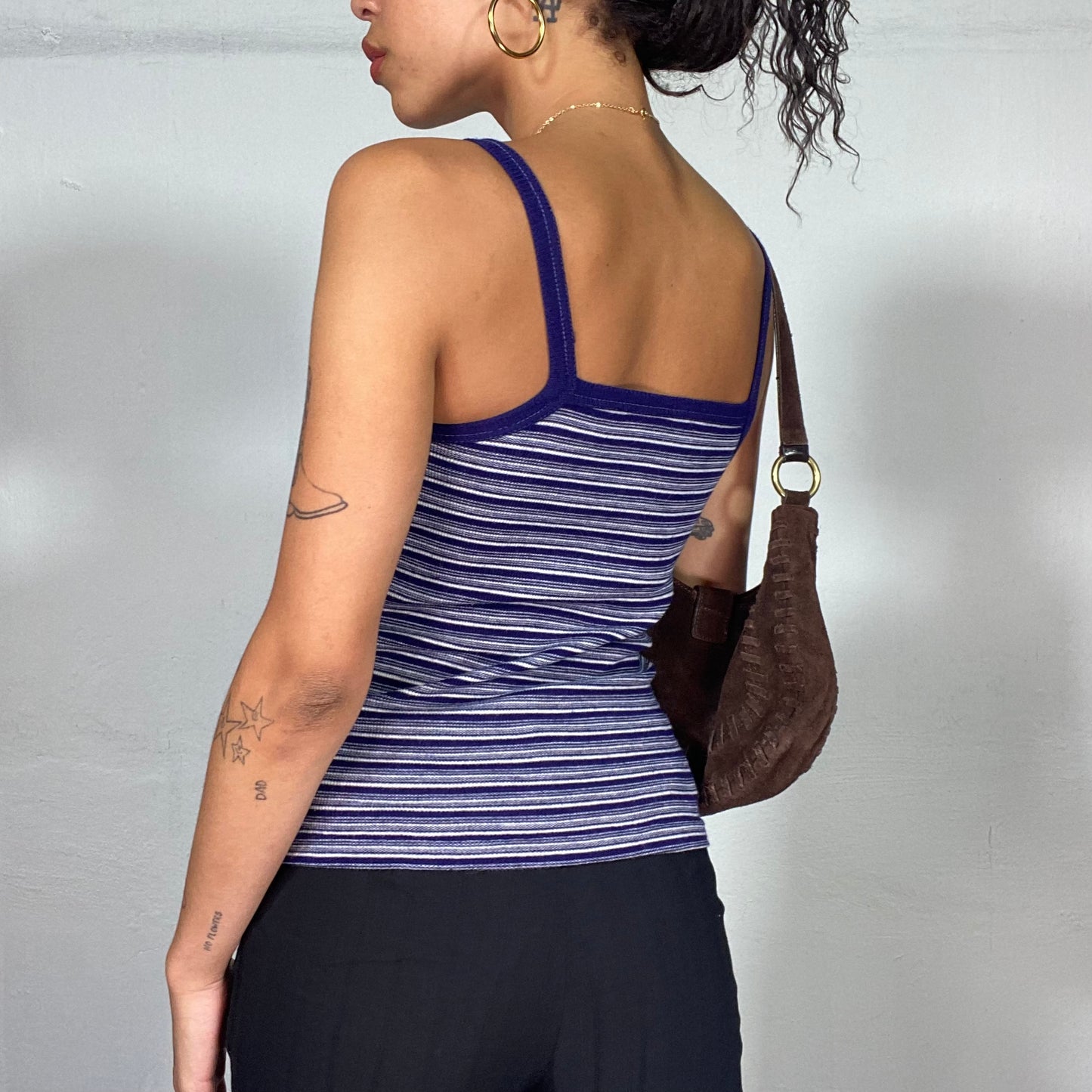 Vintage 2000's Navy Blue Striped Downtown Girl Top (S)