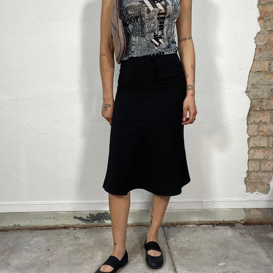 Vintage 2000's Classic Black Midi Skirt with Big Belt Loops (S)