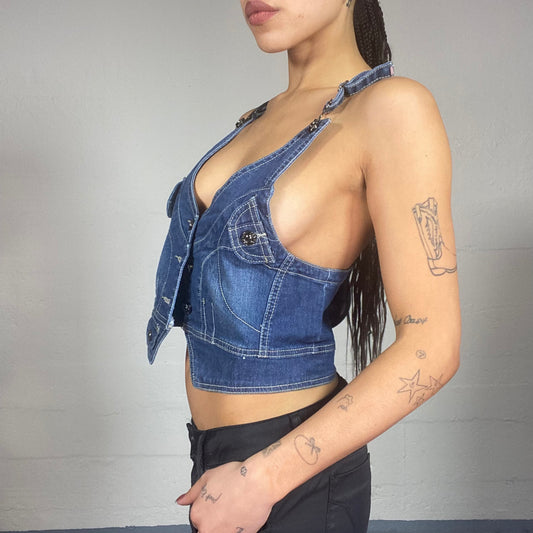 Vintage 2000's Downtown Girl Denim Button Up Vest Top (M)