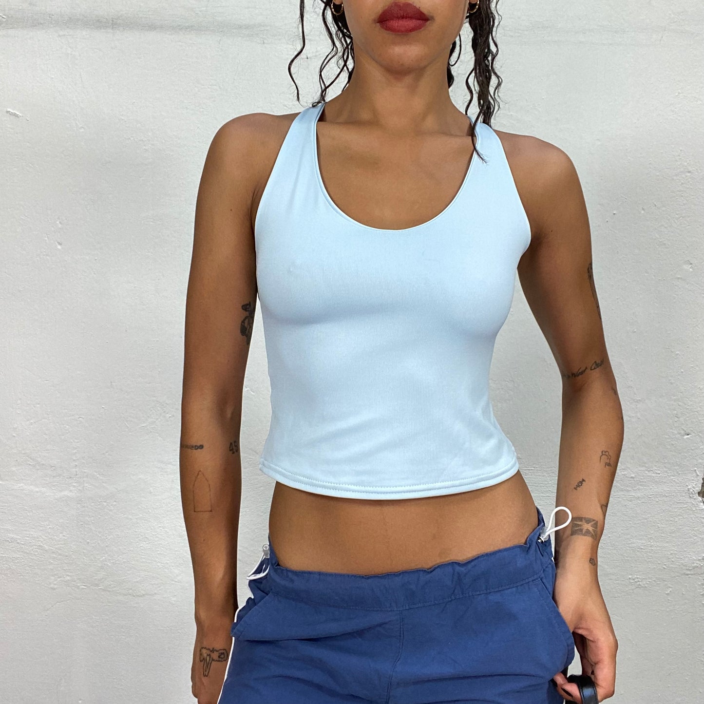 Vintage 2000's Festival Baby Blue Top with Crossed Back (S)