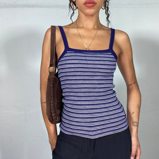 Vintage 2000's Navy Blue Striped Downtown Girl Top (S)