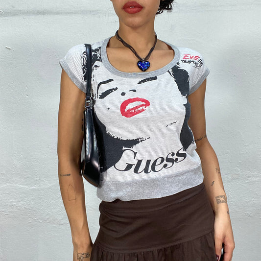 Vintage 2000's Archive Guess Pop Art Grey Top with Marilyn Monroe Print (S/M)