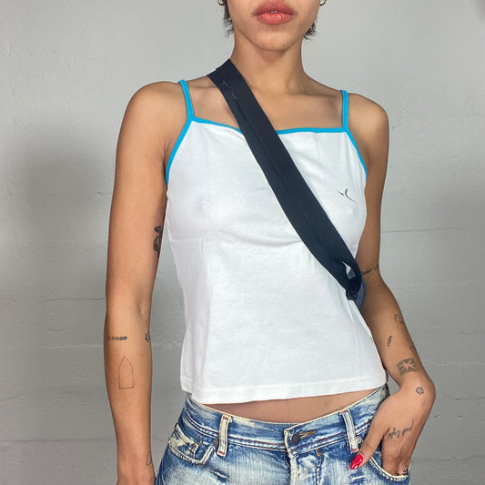 Vintage 2000's Sporty Girl White Top with Aqua Blue Straps Detail (M)