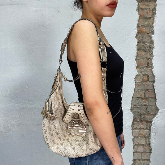 Vintage 2000's Archive Guess Golden Shoulder Bag with Silver Details