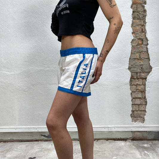 Vintage 2000's Sporty White Italia Shorts with Blue Trim (S/M)