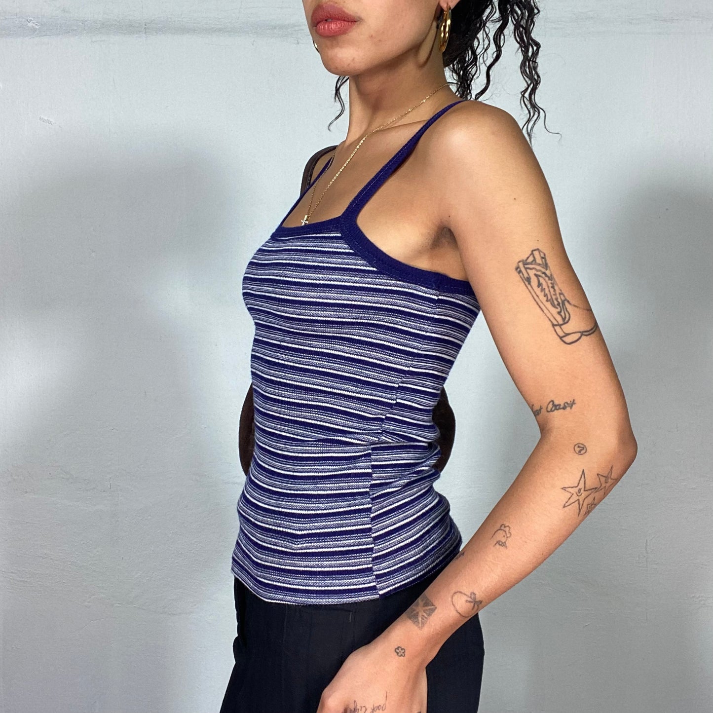 Vintage 2000's Navy Blue Striped Downtown Girl Top (S)