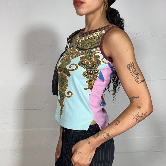 Vintage 2000's Funky Custo Turquoise Tank Top Ethnic Print (S)
