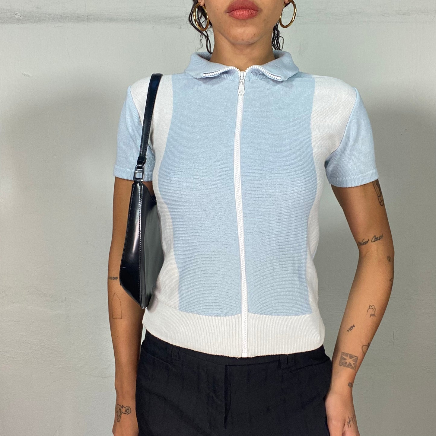 Vintage 2000's Sporty Baby Blue Zip-Up Sweater Top Inspired by Missy Elliott (S/M)