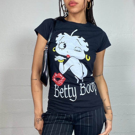 Vintage 2000's Sleaze Girl Black Top with Betty Boop Print (S/M)