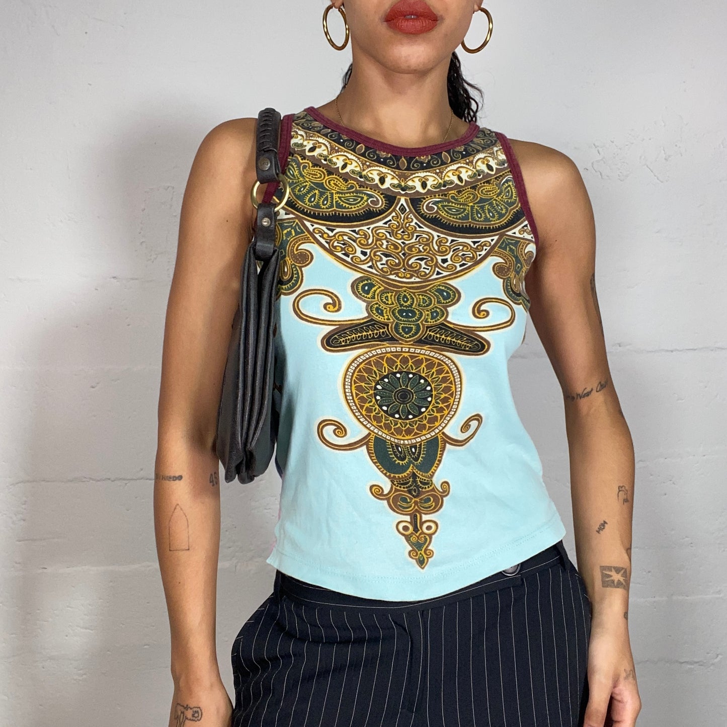 Vintage 2000's Funky Custo Turquoise Tank Top Ethnic Print (S)