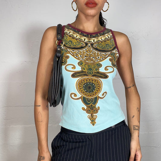 Vintage 2000's Funky Custo Turquoise Tank Top Ethnic Print (S)
