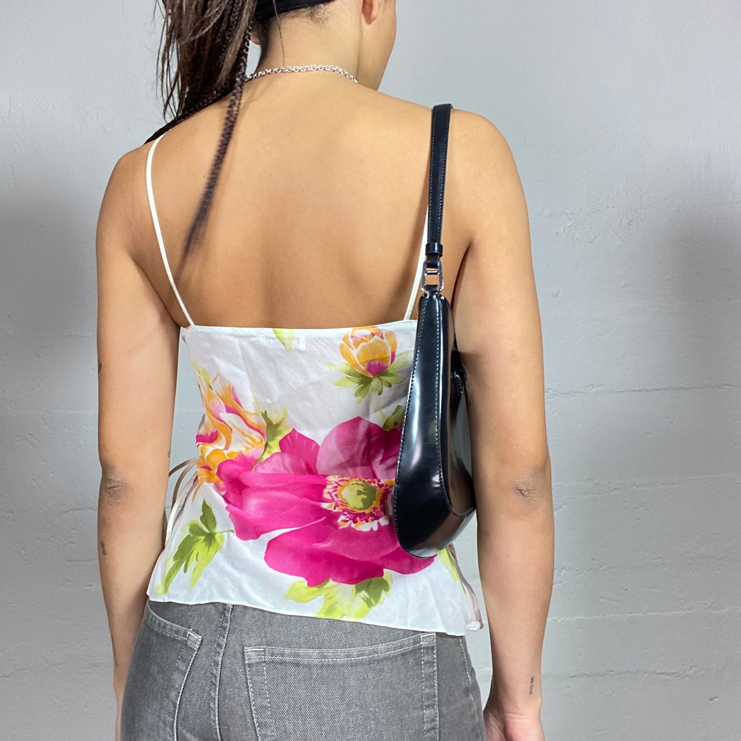 Vintage 2000's Festival White Wrap Top to Tie with Pink Maxi Flower Print (S)