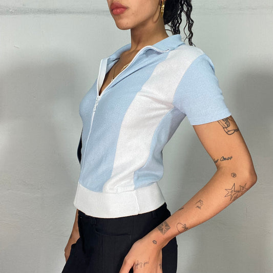 Vintage 2000's Sporty Baby Blue Zip-Up Sweater Top Inspired by Missy Elliott (S/M)