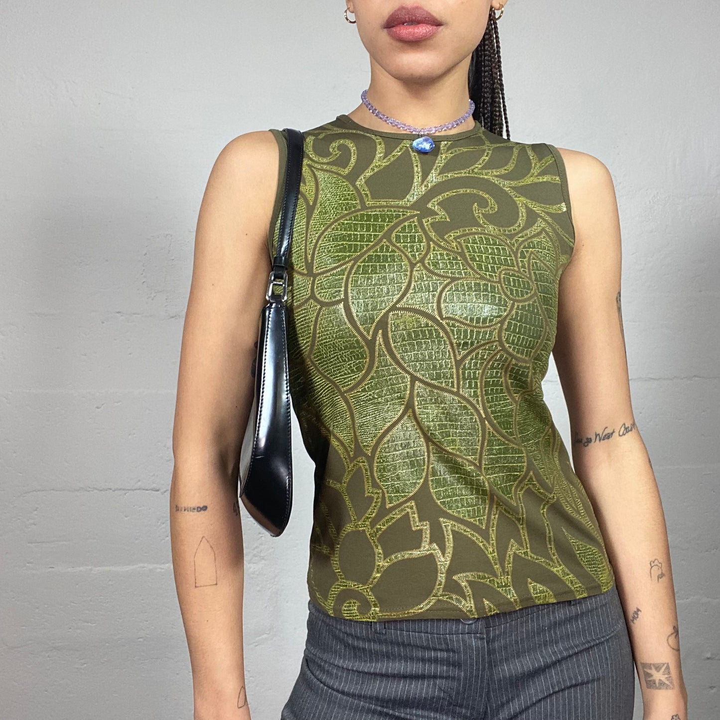 Vintage 90's Phoebe Buffay Khaki Top with Textured Maxi Floral Print (S)