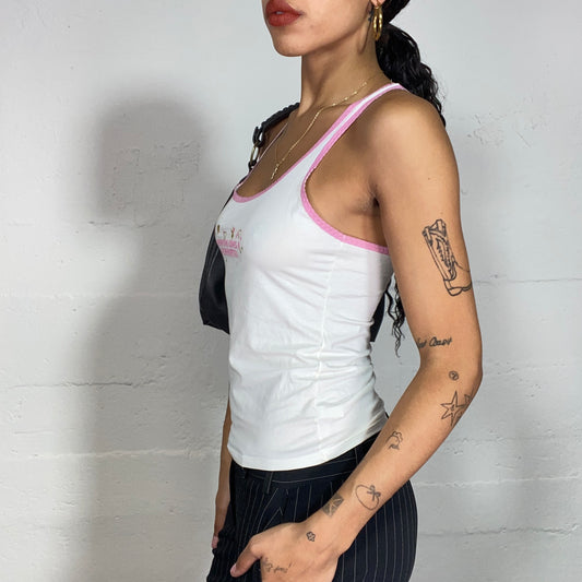 Vintage 2000's Playboy Coquette White Top with "Everyone Loves a Playmate" Pink Print (S)