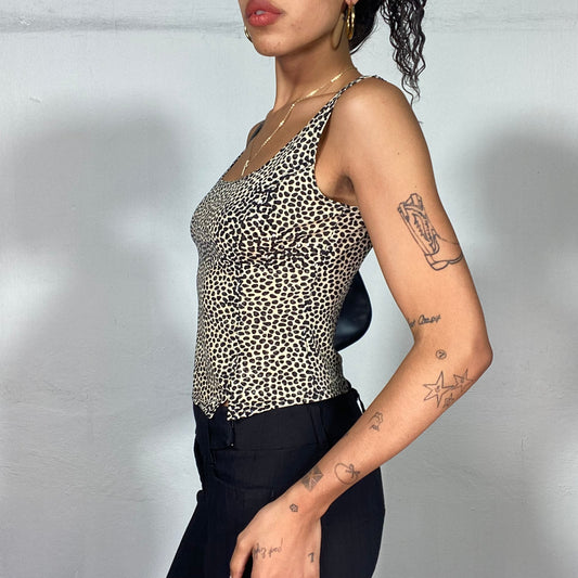 Vintage 2000's Square-Neck Animal Print Top with two delicate Side Slits (S)