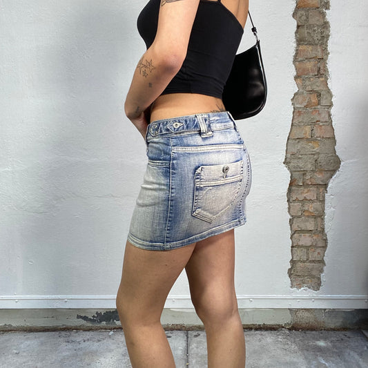 Vintage 90's Downtown Girl Light Wash Denim Mini Skirt (S)