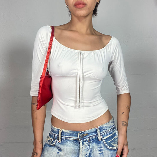 Vintage 2000's Cottage Girl Beige 3/4 Sleeve Blouse Top (S)