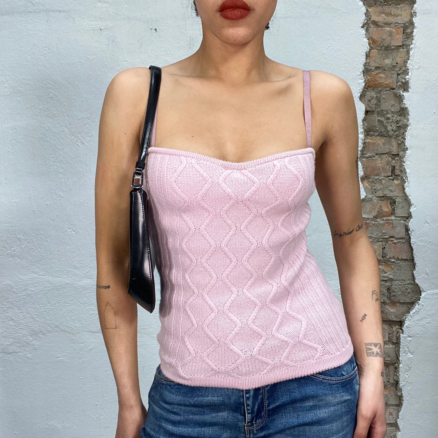 Vintage 2000's Ballet Light Pink Cable Knit Tube Top (S/M)