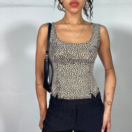 Vintage 2000's Square-Neck Animal Print Top with two delicate Side Slits (S)