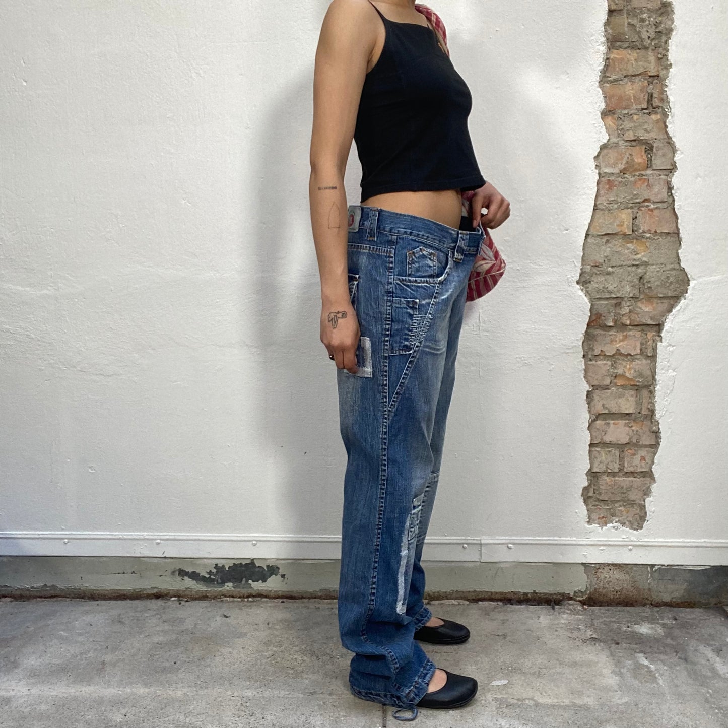 Vintage 90's Streetstyle Jeans with Knee Patches and Stitching Details (M/L)