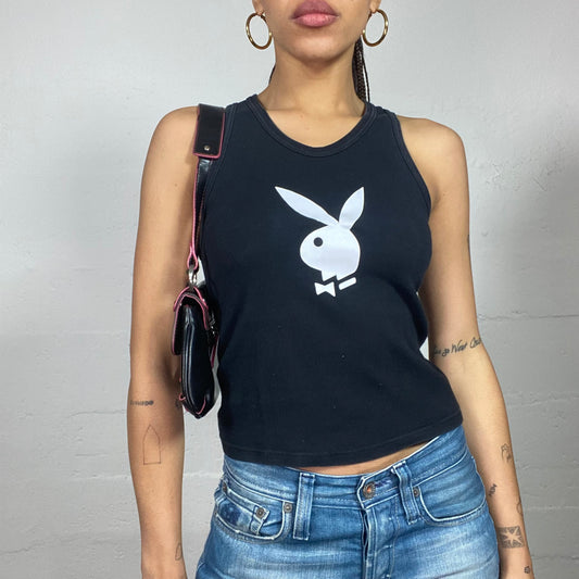Vintage 2000's Playboy Archive Black Top with White Brand Print (S)