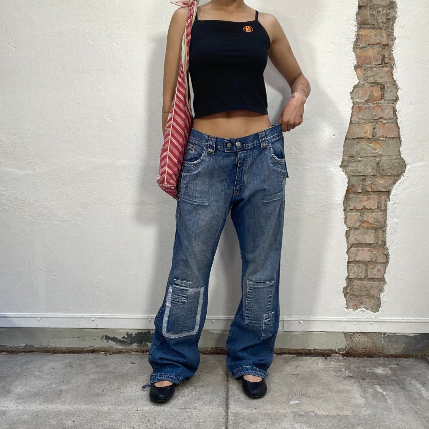 Vintage 90's Streetstyle Jeans with Knee Patches and Stitching Details (M/L)