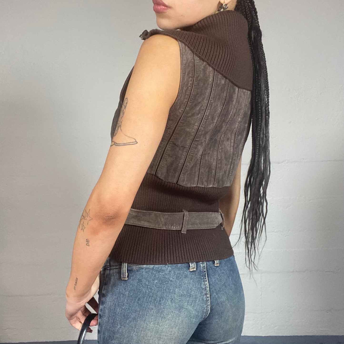 Vintage 2000's Bratz Leather Brown Vest with Maille Material (S)