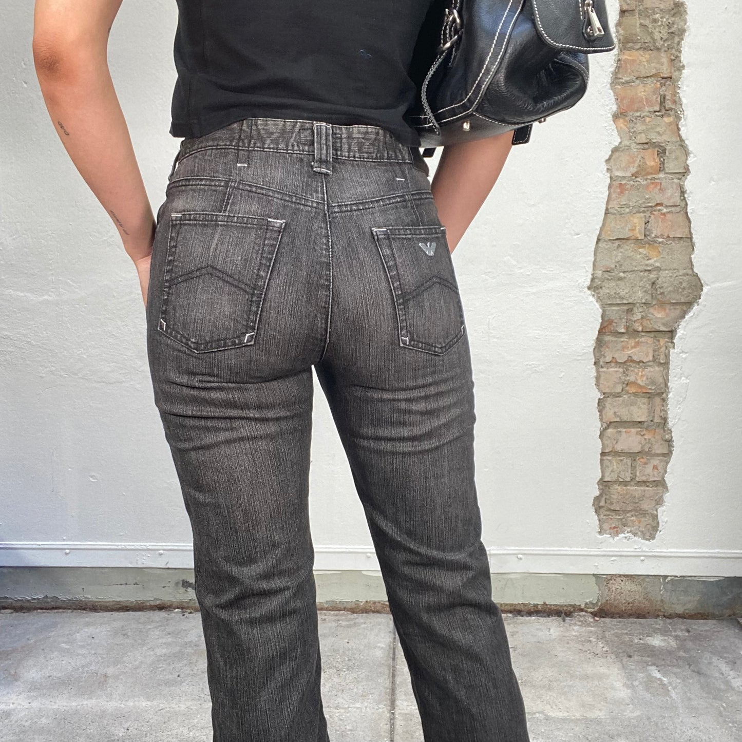 Vintage 90's Armani Dark Grey Straight Leg Jeans (S)