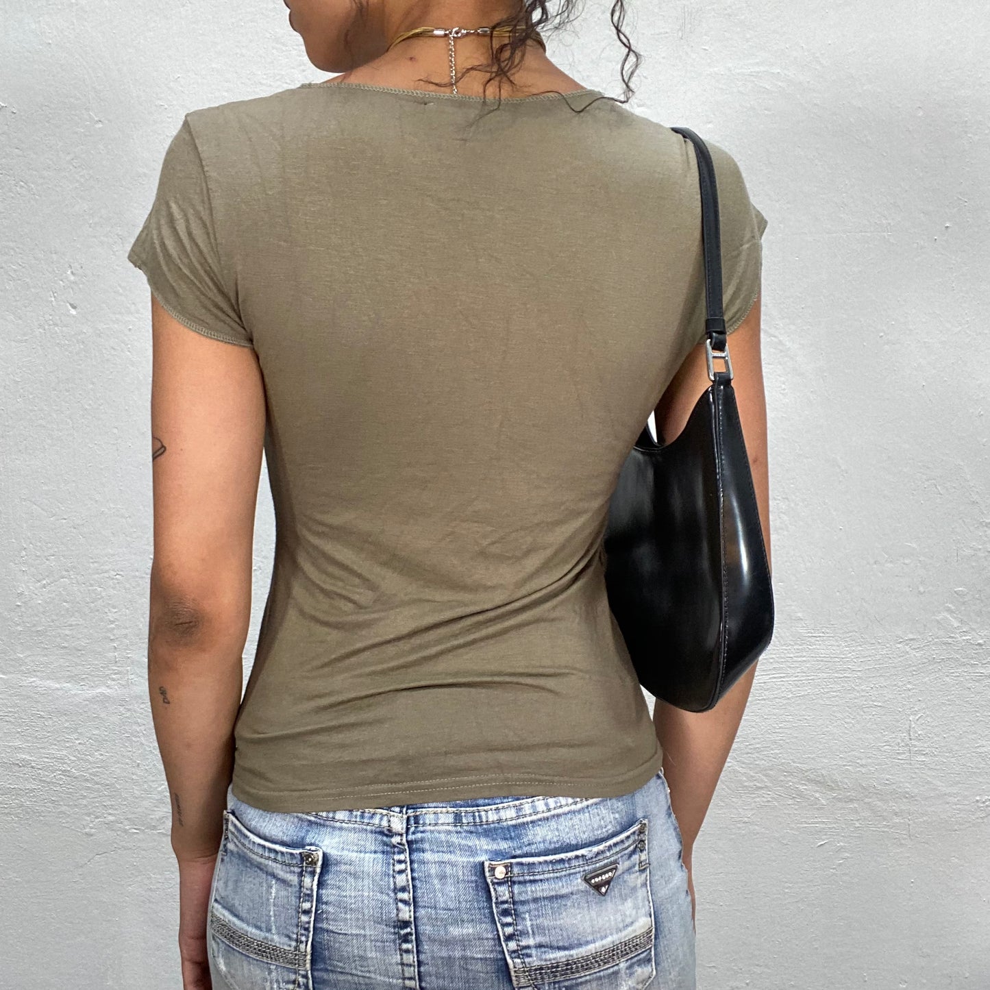 Vintage 90's Grunge Khaki Shirt with Net and Pocket Details (S)