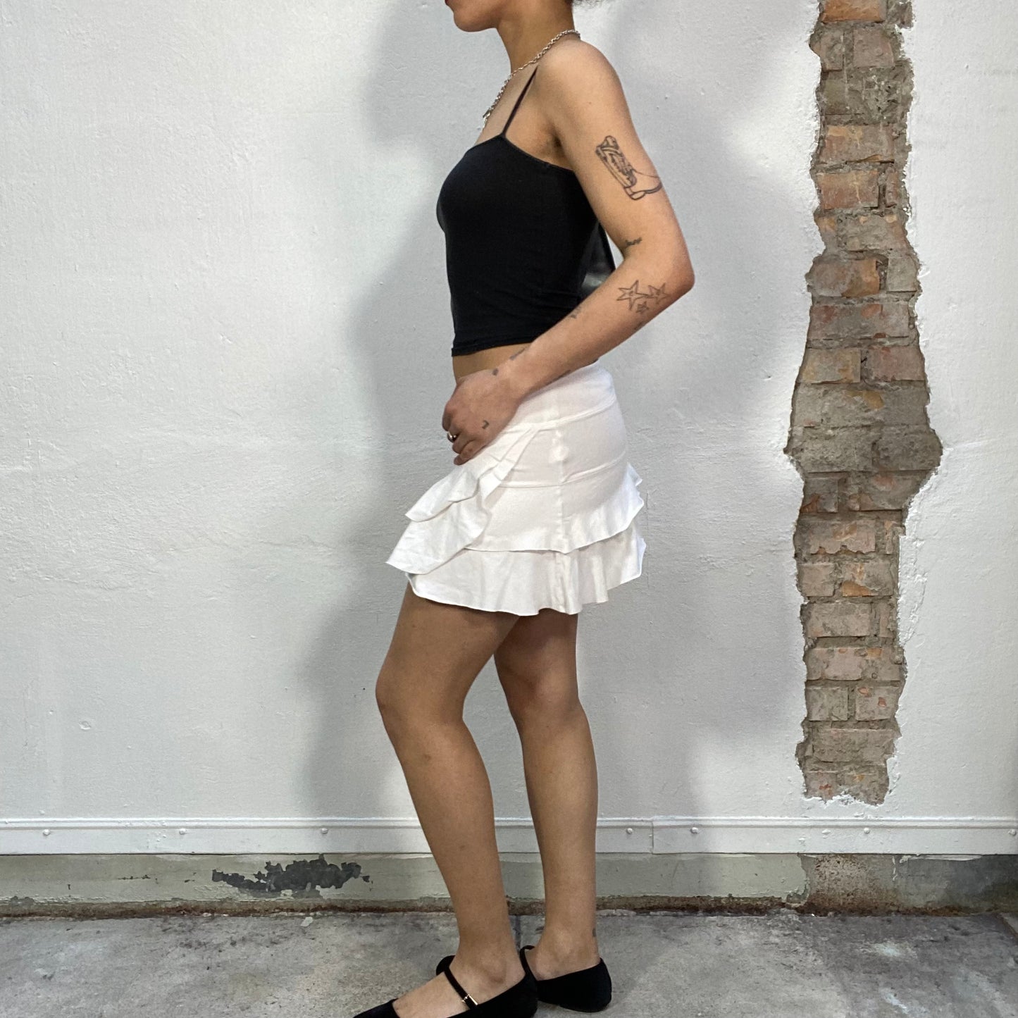 Vintage 2000's Soft Girl White Jersey Layered Mini Skirt (S)